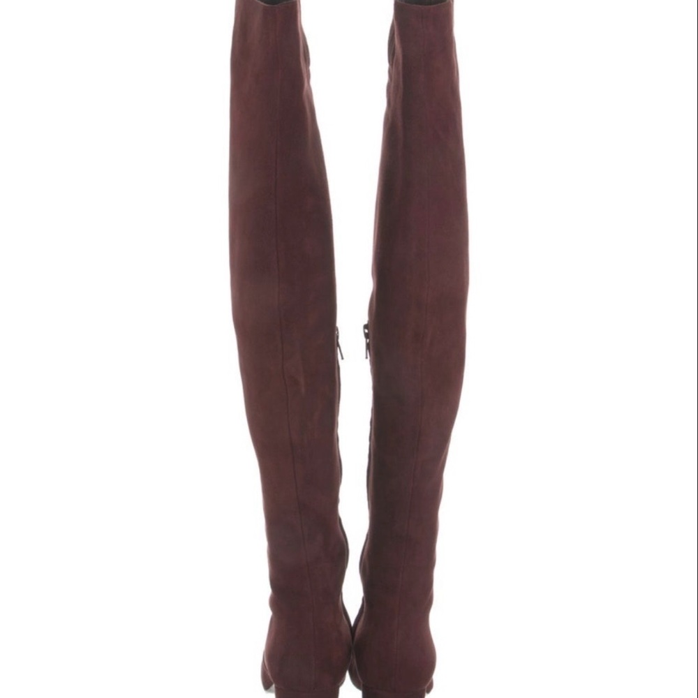 Saint Laurent Over-the-Knee Block Heel Boots in Burgundy Suede - Picture 4 of 6